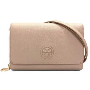 NWT Tory Burch Bombe Flat Wallet Crossbody in Light Oak